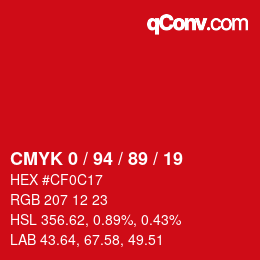 カラーコード: CMYK 0 / 94 / 89 / 19 | qconv.com