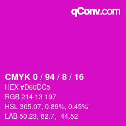 颜色代码: CMYK 0 / 94 / 8 / 16 | qconv.com