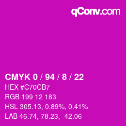 カラーコード: CMYK 0 / 94 / 8 / 22 | qconv.com