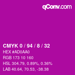カラーコード: CMYK 0 / 94 / 8 / 32 | qconv.com