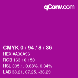 カラーコード: CMYK 0 / 94 / 8 / 36 | qconv.com