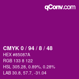 カラーコード: CMYK 0 / 94 / 8 / 48 | qconv.com