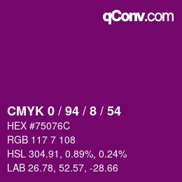 カラーコード: CMYK 0 / 94 / 8 / 54 | qconv.com