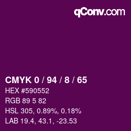 カラーコード: CMYK 0 / 94 / 8 / 65 | qconv.com
