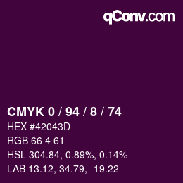 カラーコード: CMYK 0 / 94 / 8 / 74 | qconv.com