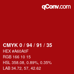 颜色代码: CMYK 0 / 94 / 91 / 35 | qconv.com
