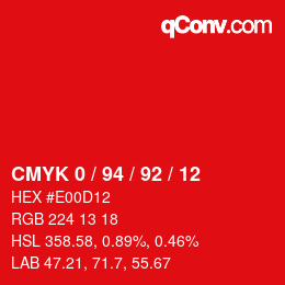 颜色代码: CMYK 0 / 94 / 92 / 12 | qconv.com