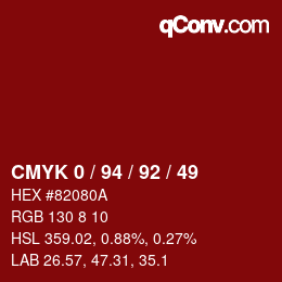 颜色代码: CMYK 0 / 94 / 92 / 49 | qconv.com