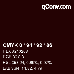 カラーコード: CMYK 0 / 94 / 92 / 86 | qconv.com
