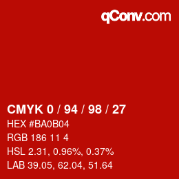 カラーコード: CMYK 0 / 94 / 98 / 27 | qconv.com