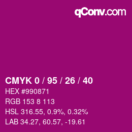 Color code: CMYK 0 / 95 / 26 / 40 | qconv.com