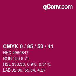Color code: CMYK 0 / 95 / 53 / 41 | qconv.com