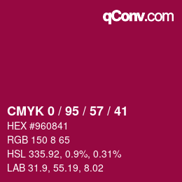 颜色代码: CMYK 0 / 95 / 57 / 41 | qconv.com