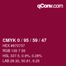 颜色代码: CMYK 0 / 95 / 59 / 47 | qconv.com