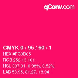 カラーコード: CMYK 0 / 95 / 60 / 1 | qconv.com