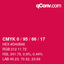 カラーコード: CMYK 0 / 95 / 66 / 17 | qconv.com