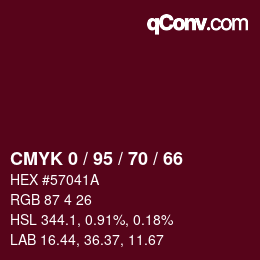 カラーコード: CMYK 0 / 95 / 70 / 66 | qconv.com