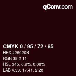 Color code: CMYK 0 / 95 / 72 / 85 | qconv.com