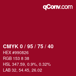 カラーコード: CMYK 0 / 95 / 75 / 40 | qconv.com