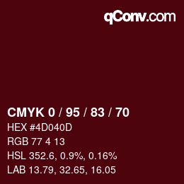 Color code: CMYK 0 / 95 / 83 / 70 | qconv.com