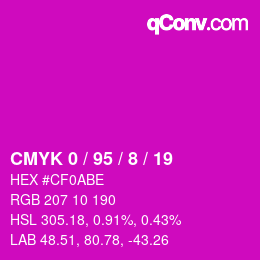 カラーコード: CMYK 0 / 95 / 8 / 19 | qconv.com