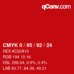 颜色代码: CMYK 0 / 95 / 92 / 24 | qconv.com