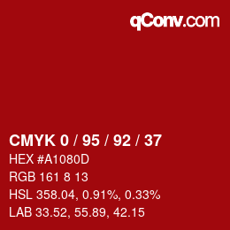カラーコード: CMYK 0 / 95 / 92 / 37 | qconv.com