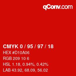カラーコード: CMYK 0 / 95 / 97 / 18 | qconv.com