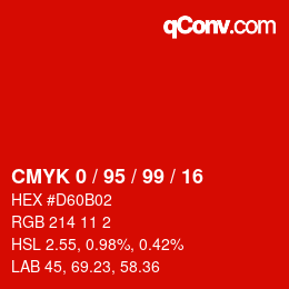 颜色代码: CMYK 0 / 95 / 99 / 16 | qconv.com