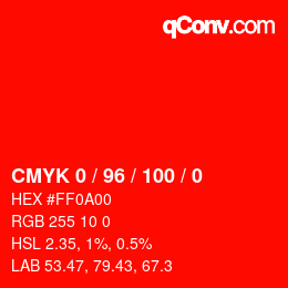 颜色代码: CMYK 0 / 96 / 100 / 0 | qconv.com