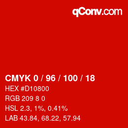 Color code: CMYK 0 / 96 / 100 / 18 | qconv.com