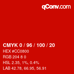 Código de color: CMYK 0 / 96 / 100 / 20 | qconv.com