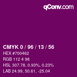 Color code: CMYK 0 / 96 / 13 / 56 | qconv.com