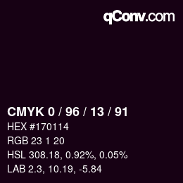 Color code: CMYK 0 / 96 / 13 / 91 | qconv.com