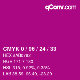 カラーコード: CMYK 0 / 96 / 24 / 33 | qconv.com