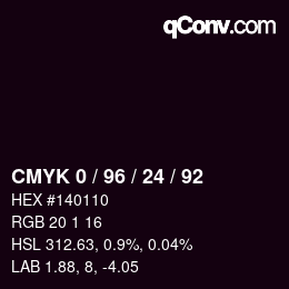 カラーコード: CMYK 0 / 96 / 24 / 92 | qconv.com