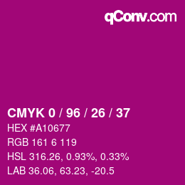 Farbcode: CMYK 0 / 96 / 26 / 37 | qconv.com