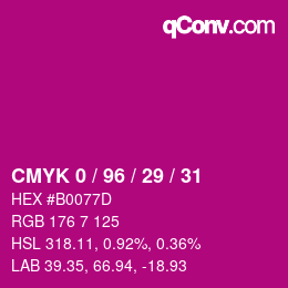 颜色代码: CMYK 0 / 96 / 29 / 31 | qconv.com