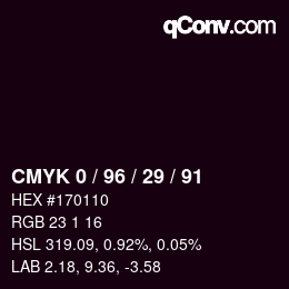 Color code: CMYK 0 / 96 / 29 / 91 | qconv.com