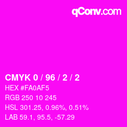 カラーコード: CMYK 0 / 96 / 2 / 2 | qconv.com