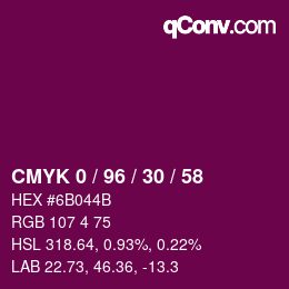 カラーコード: CMYK 0 / 96 / 30 / 58 | qconv.com