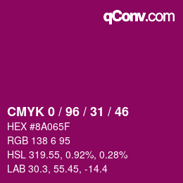 颜色代码: CMYK 0 / 96 / 31 / 46 | qconv.com