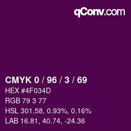 Color code: CMYK 0 / 96 / 3 / 69 | qconv.com