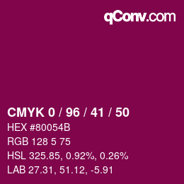 Color code: CMYK 0 / 96 / 41 / 50 | qconv.com