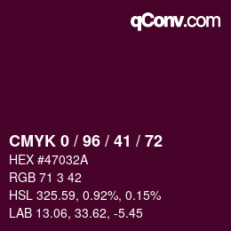 カラーコード: CMYK 0 / 96 / 41 / 72 | qconv.com