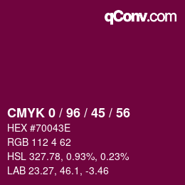 Color code: CMYK 0 / 96 / 45 / 56 | qconv.com