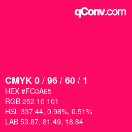 カラーコード: CMYK 0 / 96 / 60 / 1 | qconv.com