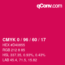 颜色代码: CMYK 0 / 96 / 60 / 17 | qconv.com