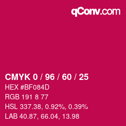 颜色代码: CMYK 0 / 96 / 60 / 25 | qconv.com