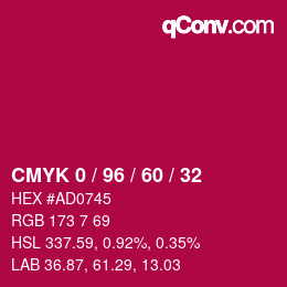 颜色代码: CMYK 0 / 96 / 60 / 32 | qconv.com